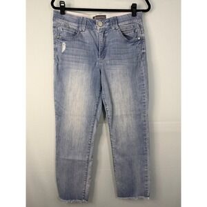 Democracy Ab Technology Straight Leg Jeans Women 8 Light Blue Raw Hem Distressed